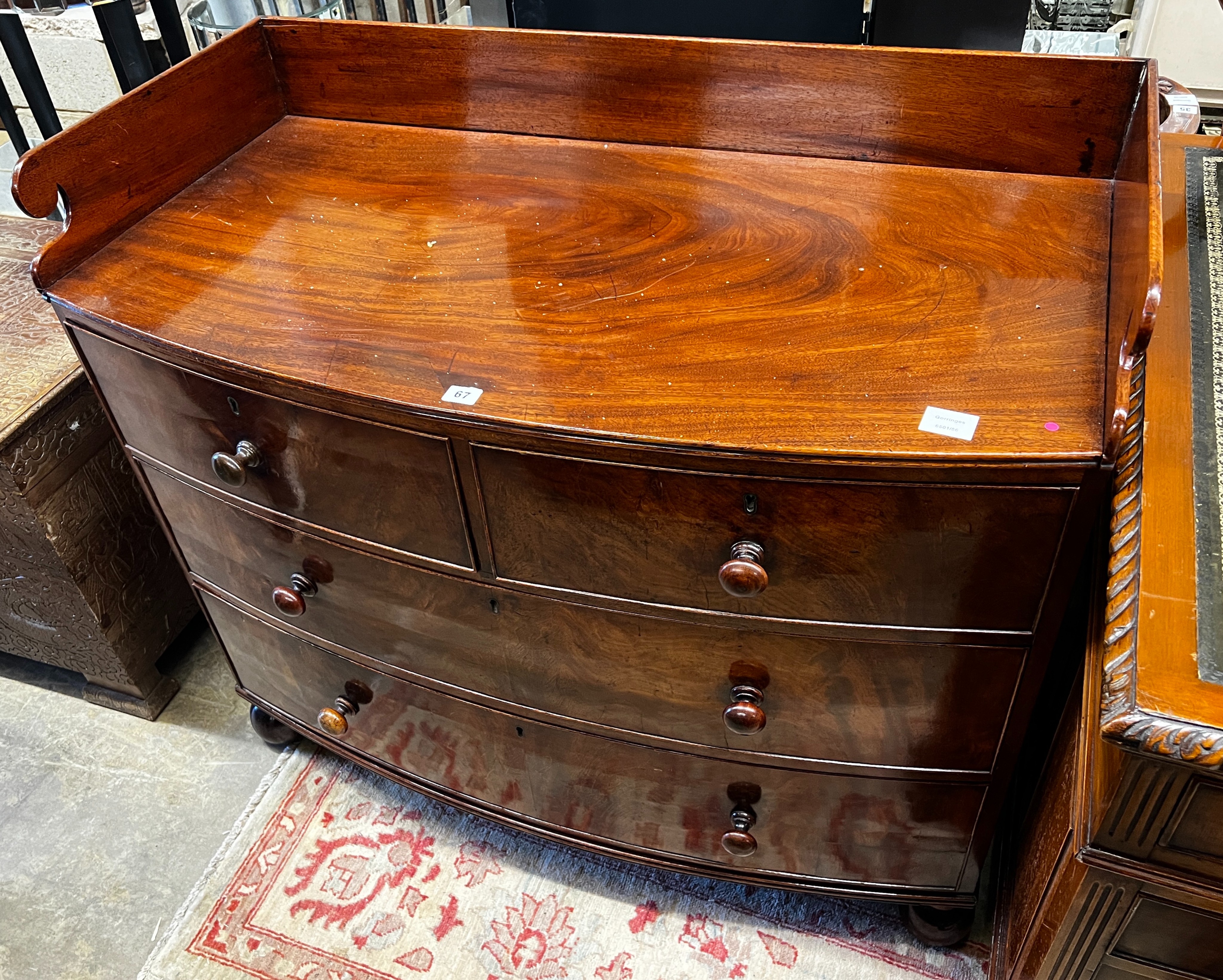 A Victorian mahogany bow front washstand, width 107cm, depth 56cm, height 96cm